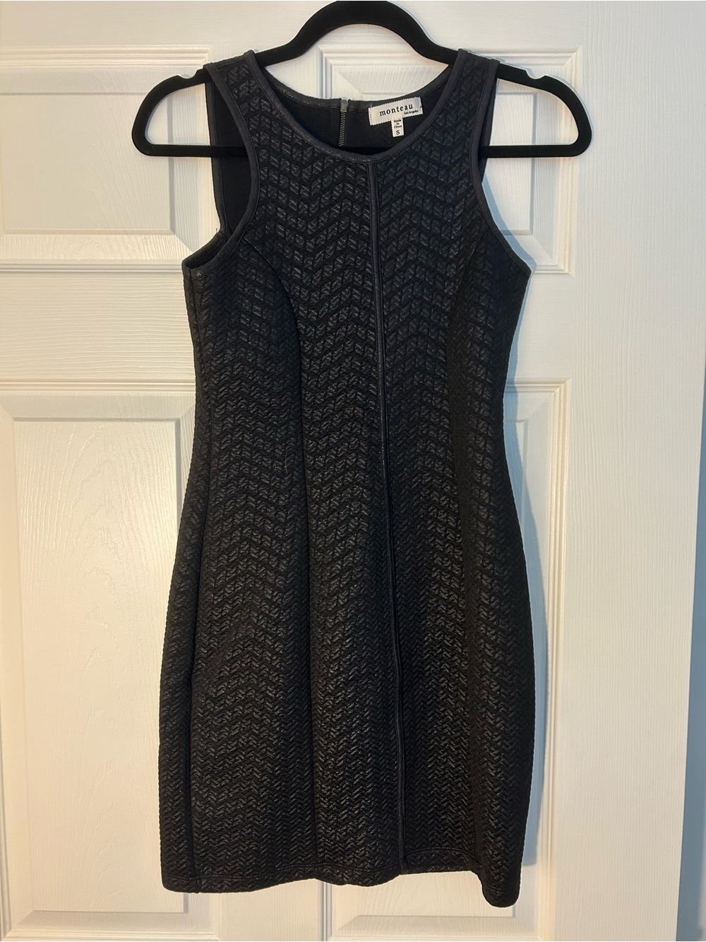 Monteau Black Textured Mini Sheath Dress